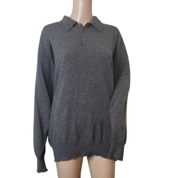 Neiman Marcus Men's Black 100% Pure Cashmere Long Sleeve Polo Shirt Size Large - Picture 1 of 2